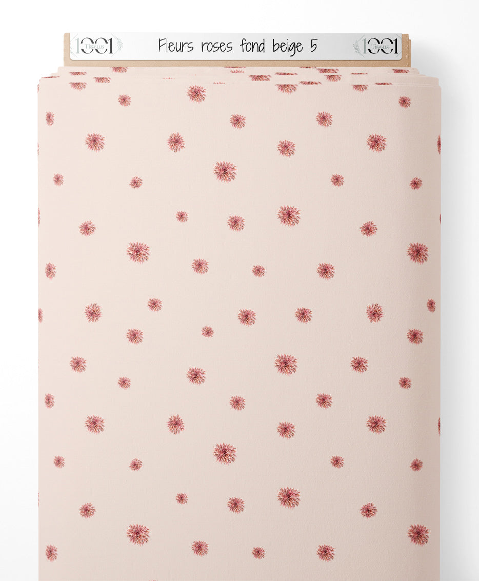 Tissu - Fleurs roses sur fond beige 5