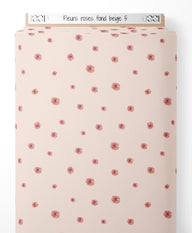 Tissu - Fleurs roses sur fond beige 5