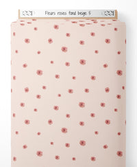 Tissu - Fleurs roses sur fond beige 5