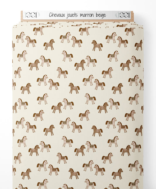 Tissu - Chevaux jouets marron beige