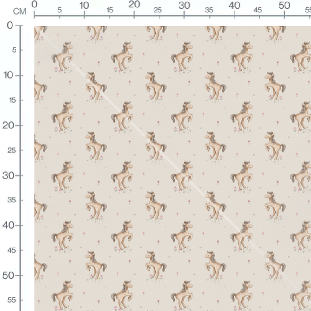 Tissu - Chevaux bruns et fleurs roses