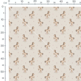 Tissu - Chevaux bruns et fleurs roses