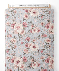 Tissu - Bouquets floraux sur fond gris