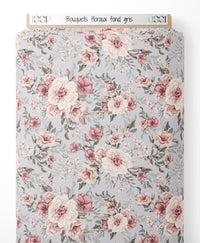Tissu - Bouquets floraux sur fond gris