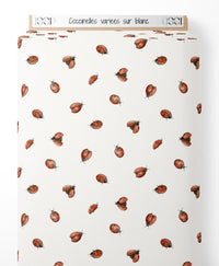 Tissu - Coccinelles variées sur blanc