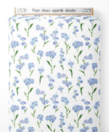 Tissu - Fleurs bleues aquarelle délicates