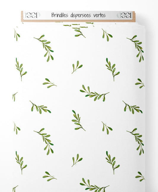Tissu - Brindilles dispersées vertes