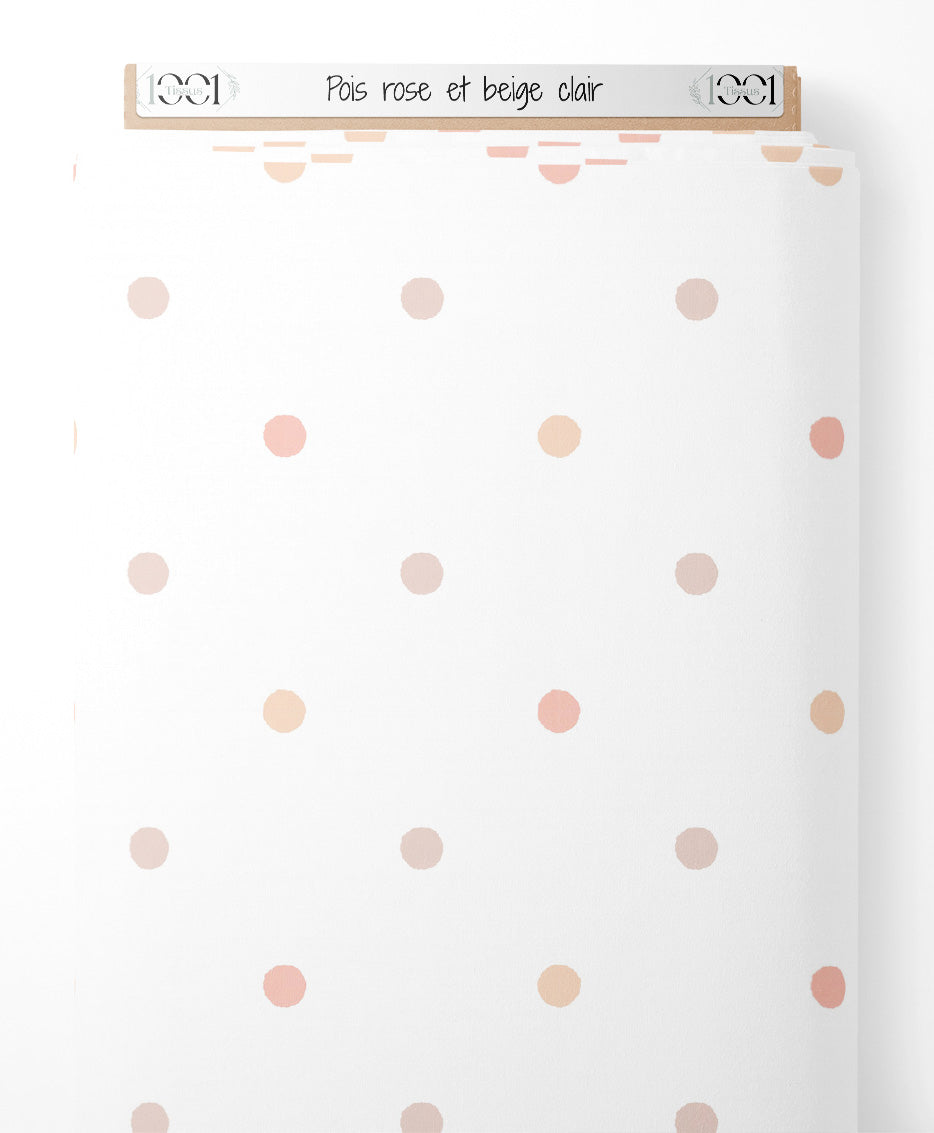 Tissu - Pois rose et beige clair