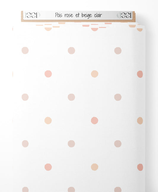 Tissu - Pois rose et beige clair