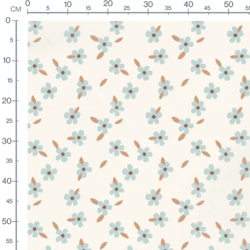 Tissu - Fleurs bleues et centre marron