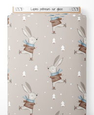 Tissu - Lapins patineurs sur glace