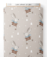 Tissu - Lapins patineurs sur glace