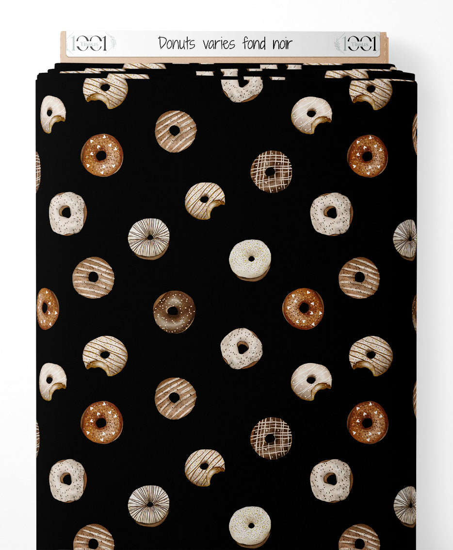 Tissu - Donuts variés sur fond noir