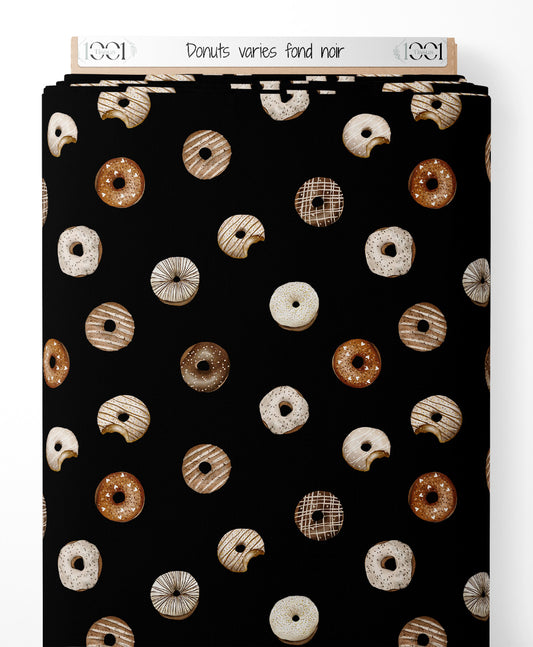 Tissu - Donuts variés sur fond noir
