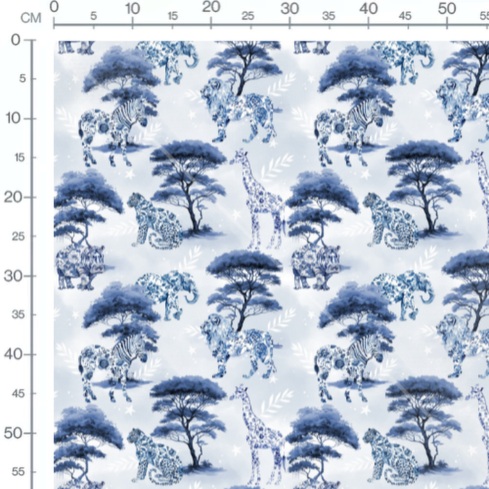 Tissu - Animaux savane motifs floraux