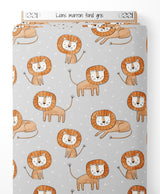 Tissu - Lions marron sur fond gris