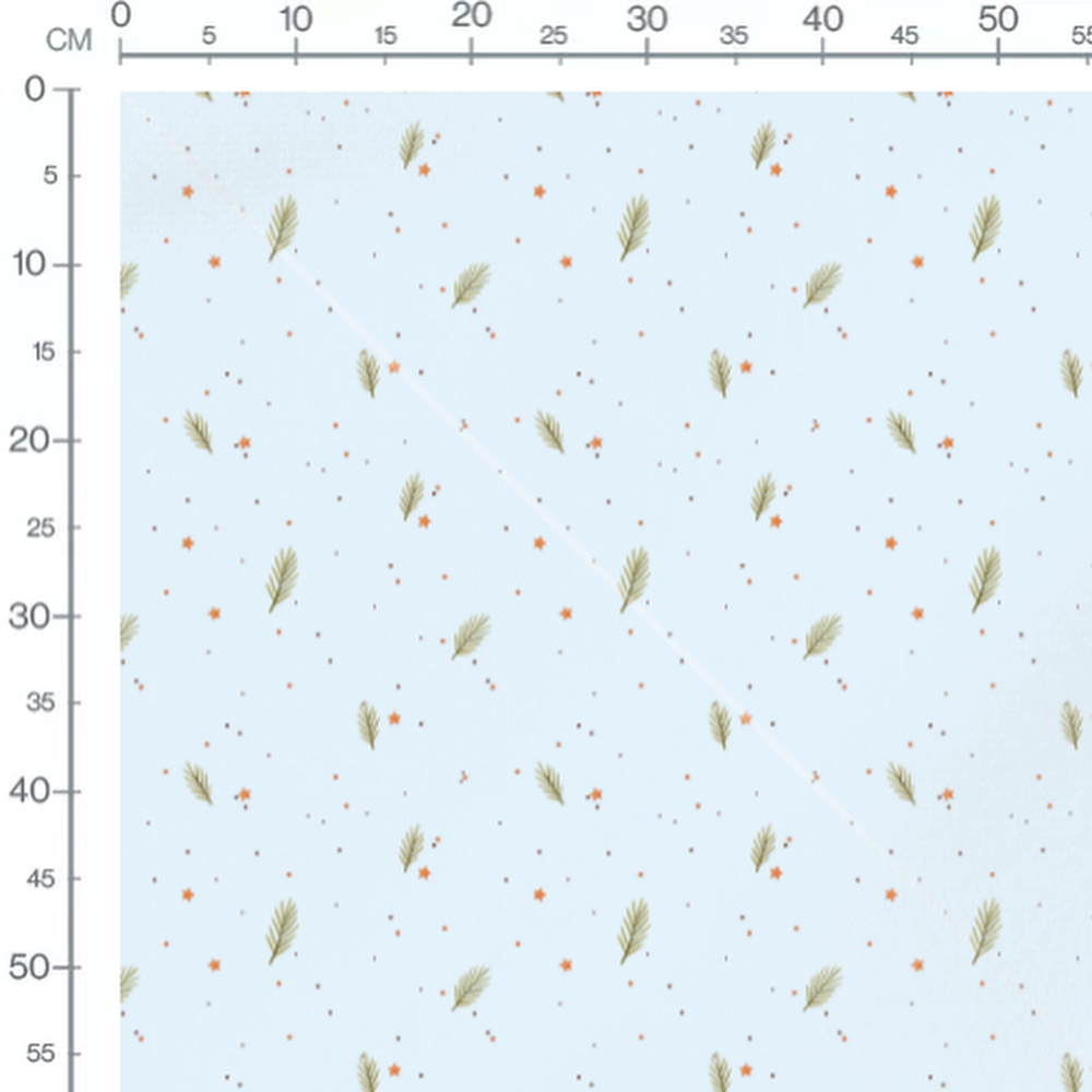 Tissu - Feuilles vertes et étoiles orange