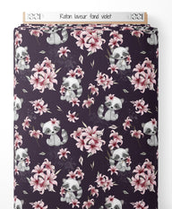 Tissu - Raton laveur sur fond violet