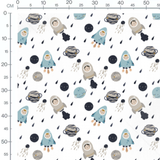 Tissu - Astronautes sur fond blanc