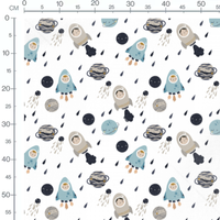 Tissu - Astronautes sur fond blanc