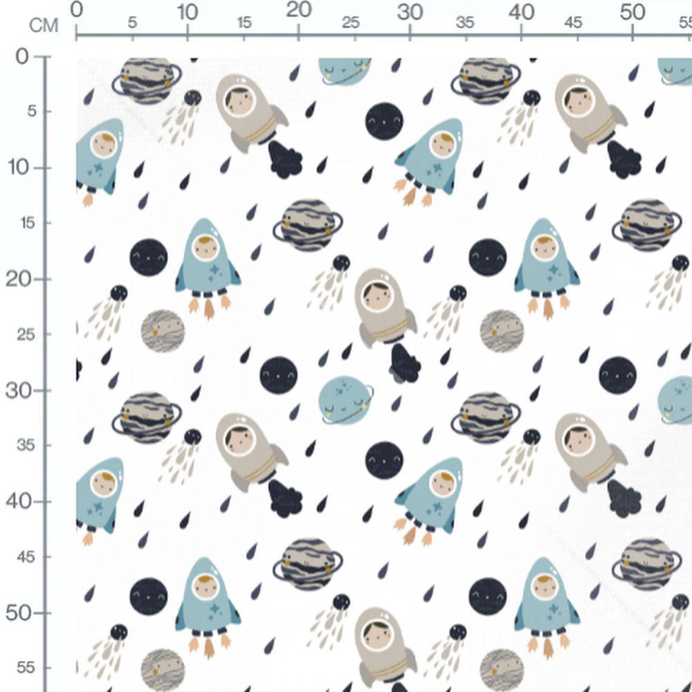 Tissu - Astronautes sur fond blanc