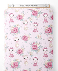 Tissu - Petits cochons et fleurs