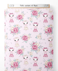 Tissu - Petits cochons et fleurs