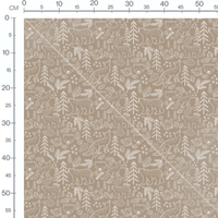 Tissu - Animaux et feuilles blanches