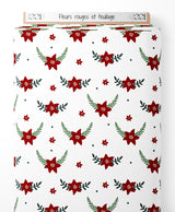 Tissu - Fleurs rouges et feuillage