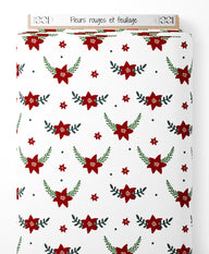 Tissu - Fleurs rouges et feuillage