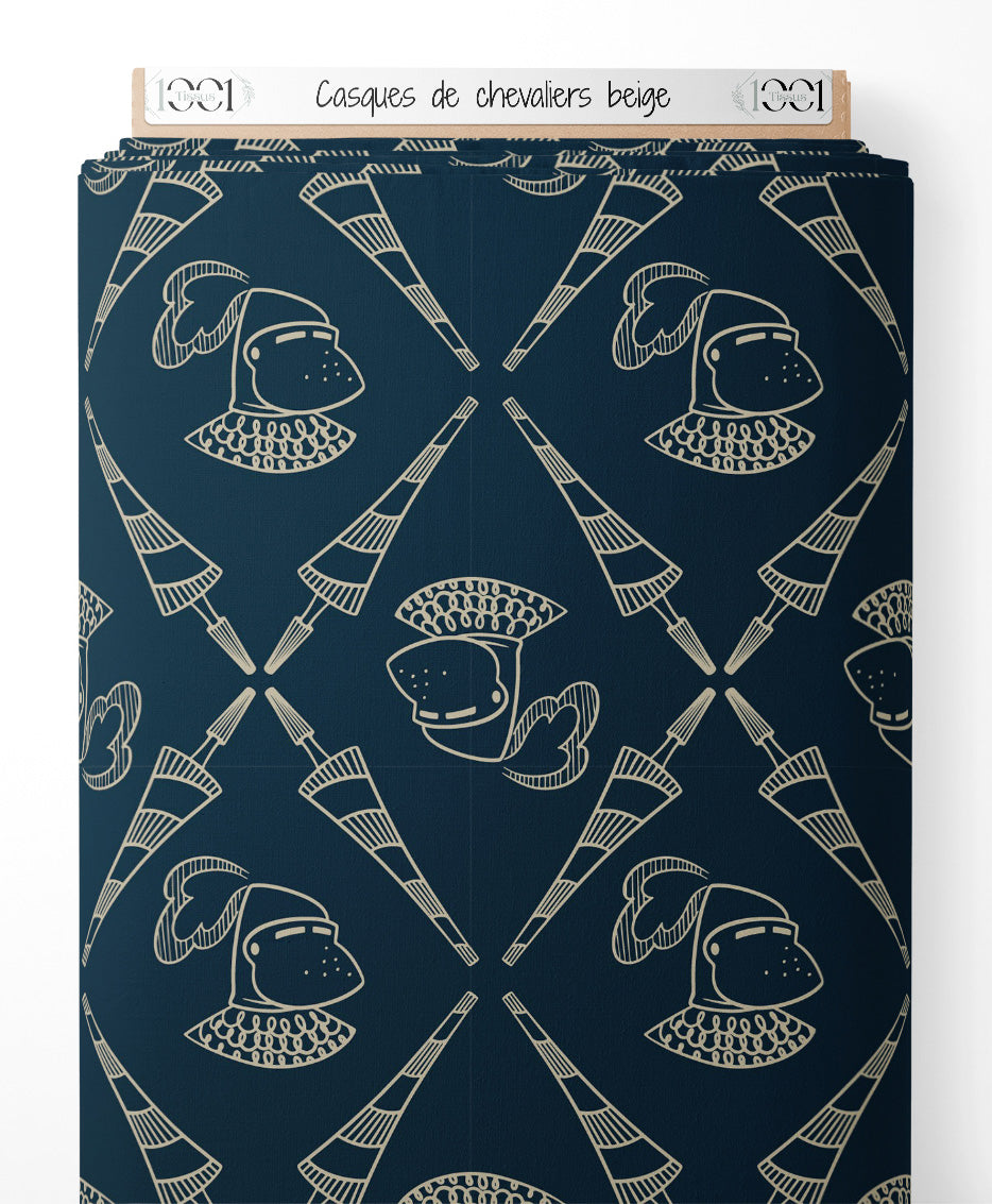 Tissu - Casques de chevaliers beige