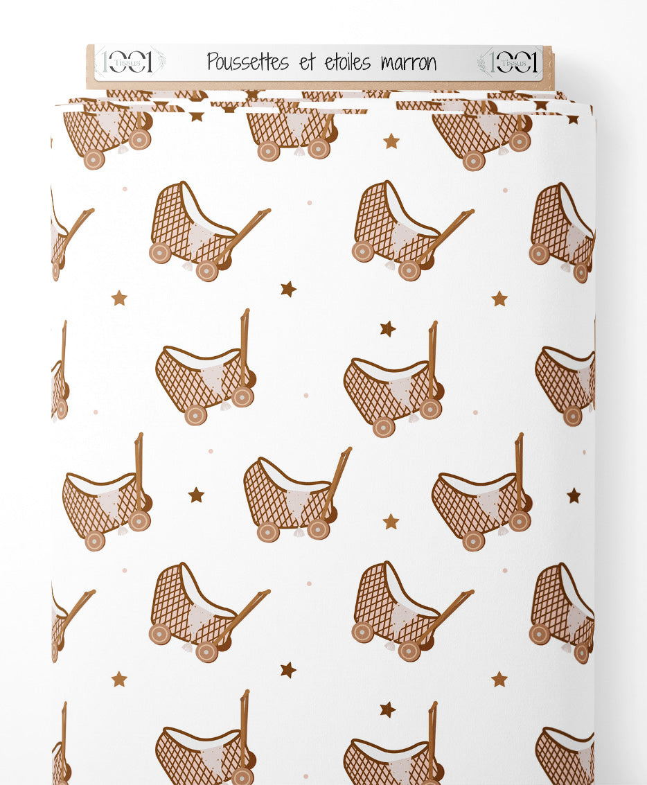 Tissu - Poussettes et étoiles marron