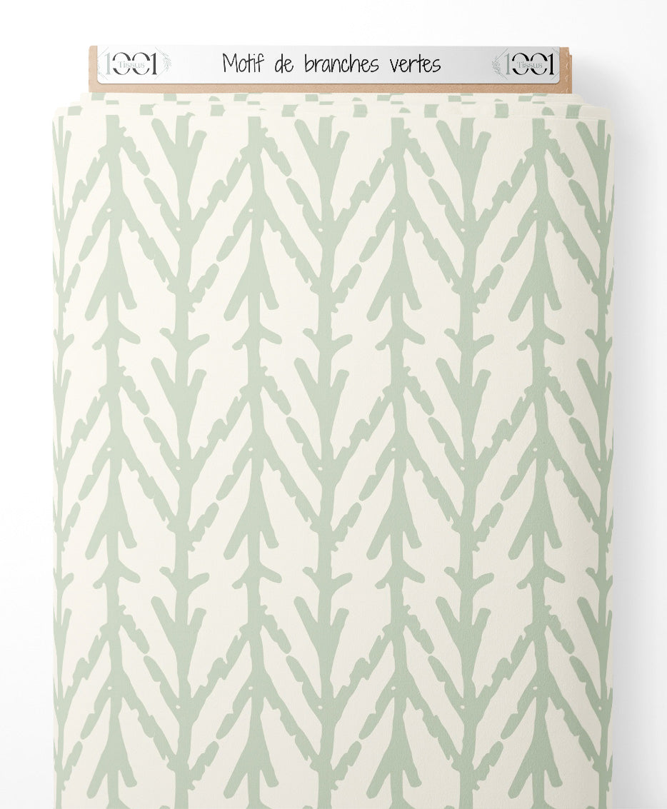 Tissu - Motif de branches vertes