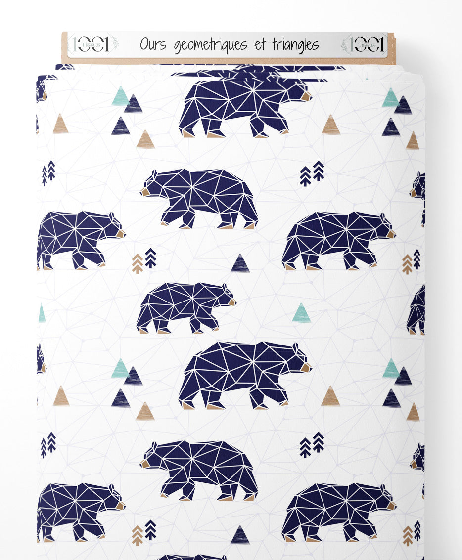 Tissu - Ours géométriques et triangles