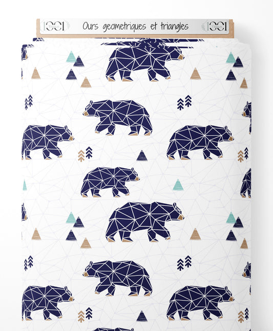 Tissu - Ours géométriques et triangles
