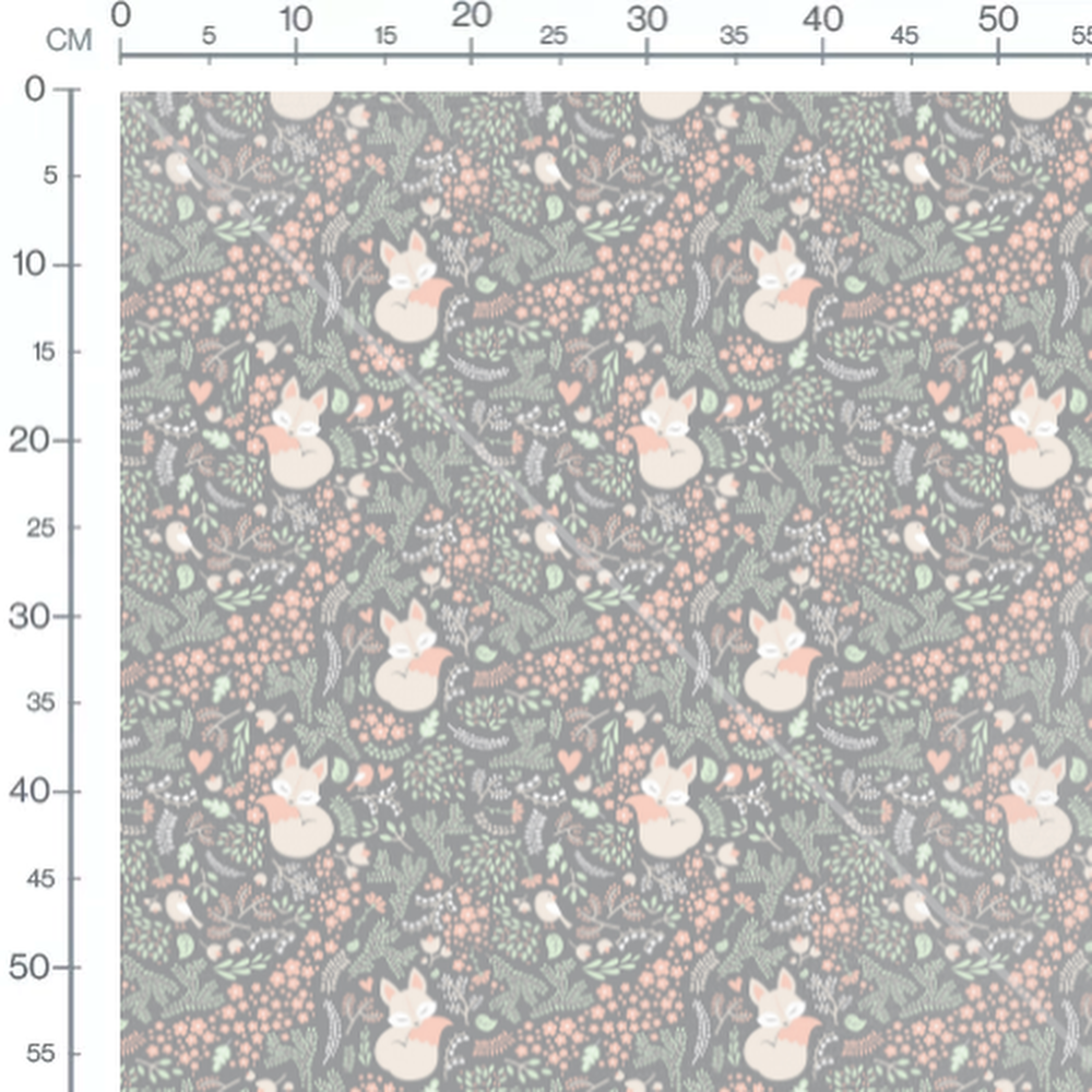 Tissu - Renards et fleurs sur gris