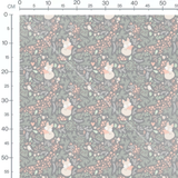 Tissu - Renards et fleurs sur gris