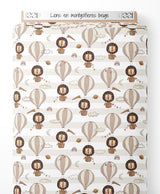 Tissu - Lions en montgolfières beige