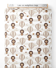 Tissu - Lions en montgolfières beige