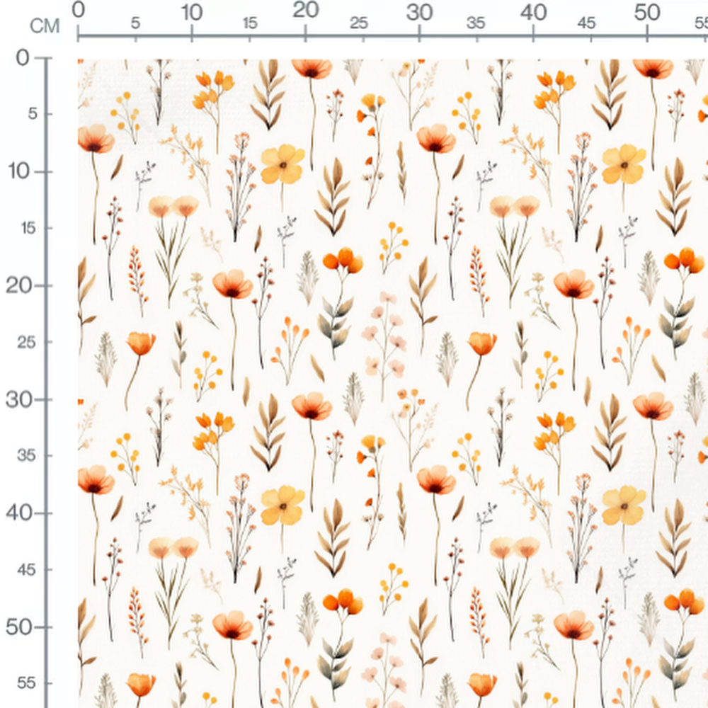 Tissu - Fleurs orange et jaunes légères
