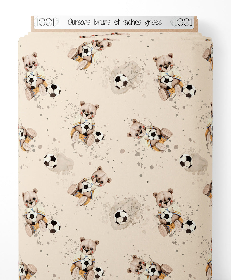 Tissu - Oursons bruns et taches grises
