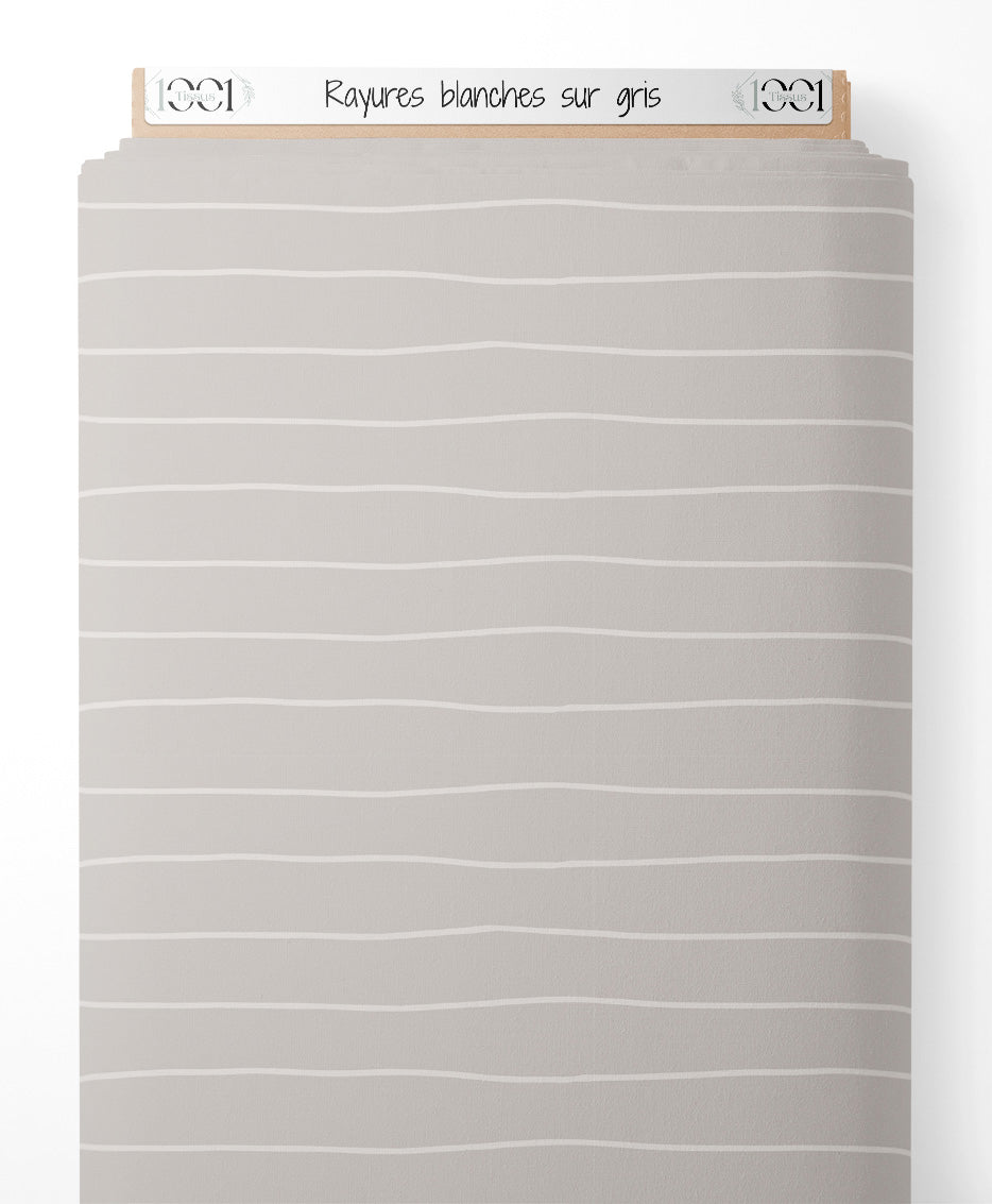 Tissu - Rayures blanches sur gris