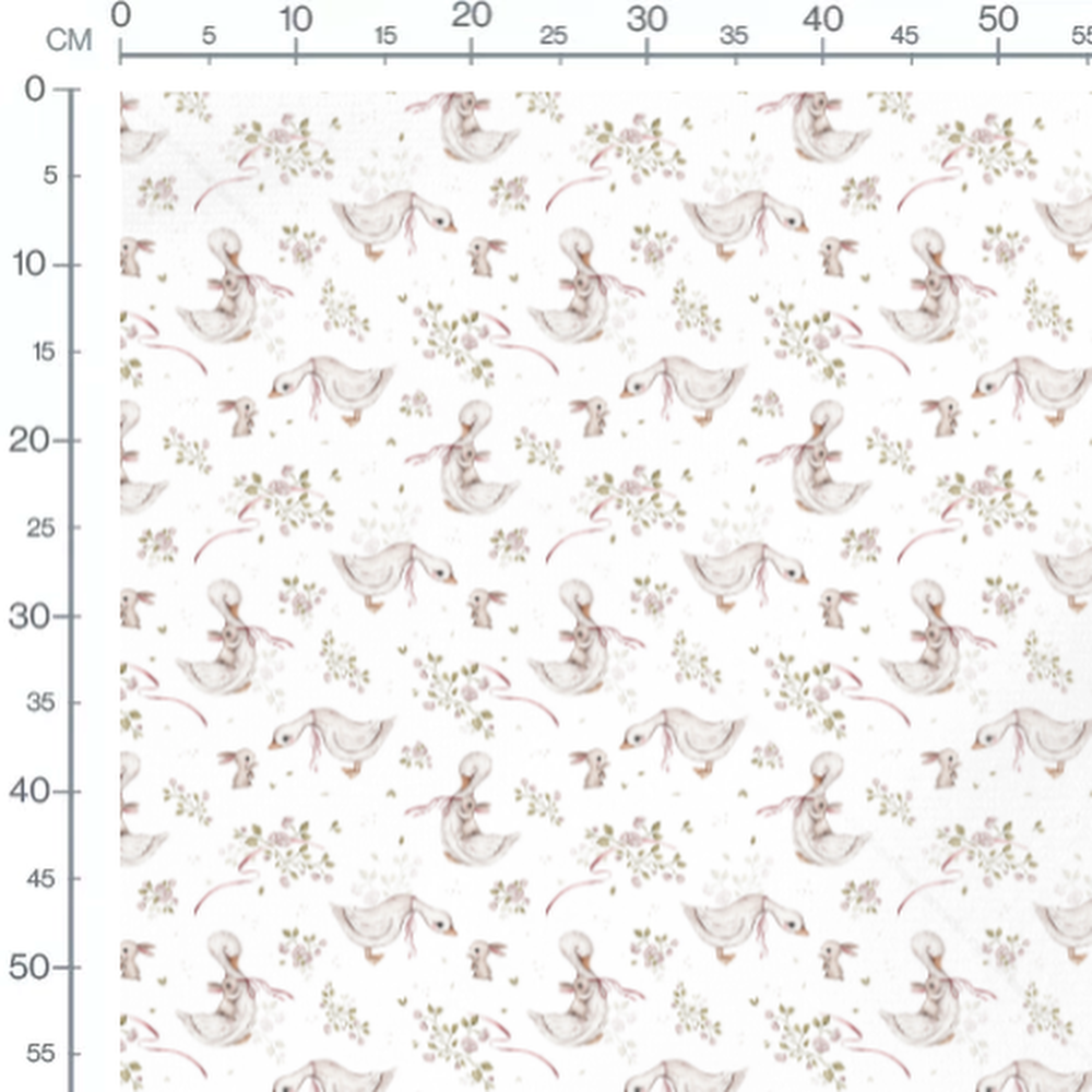 Tissu - Fleurs sur canards et lapins