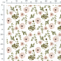 Tissu - Roses et eucalyptus verts