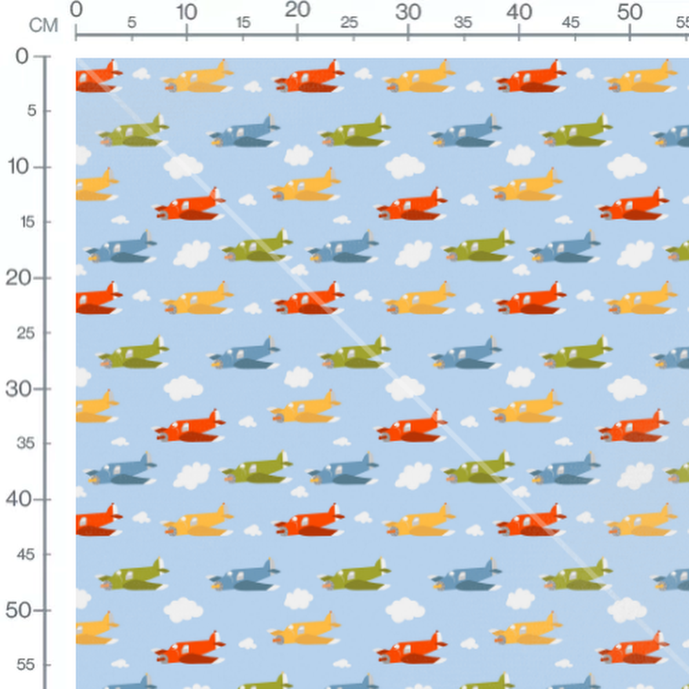 Tissu - Avions multicolores et nuages