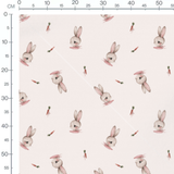 Tissu - Lapins et carottes roses