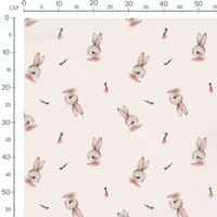 Tissu - Lapins et carottes roses