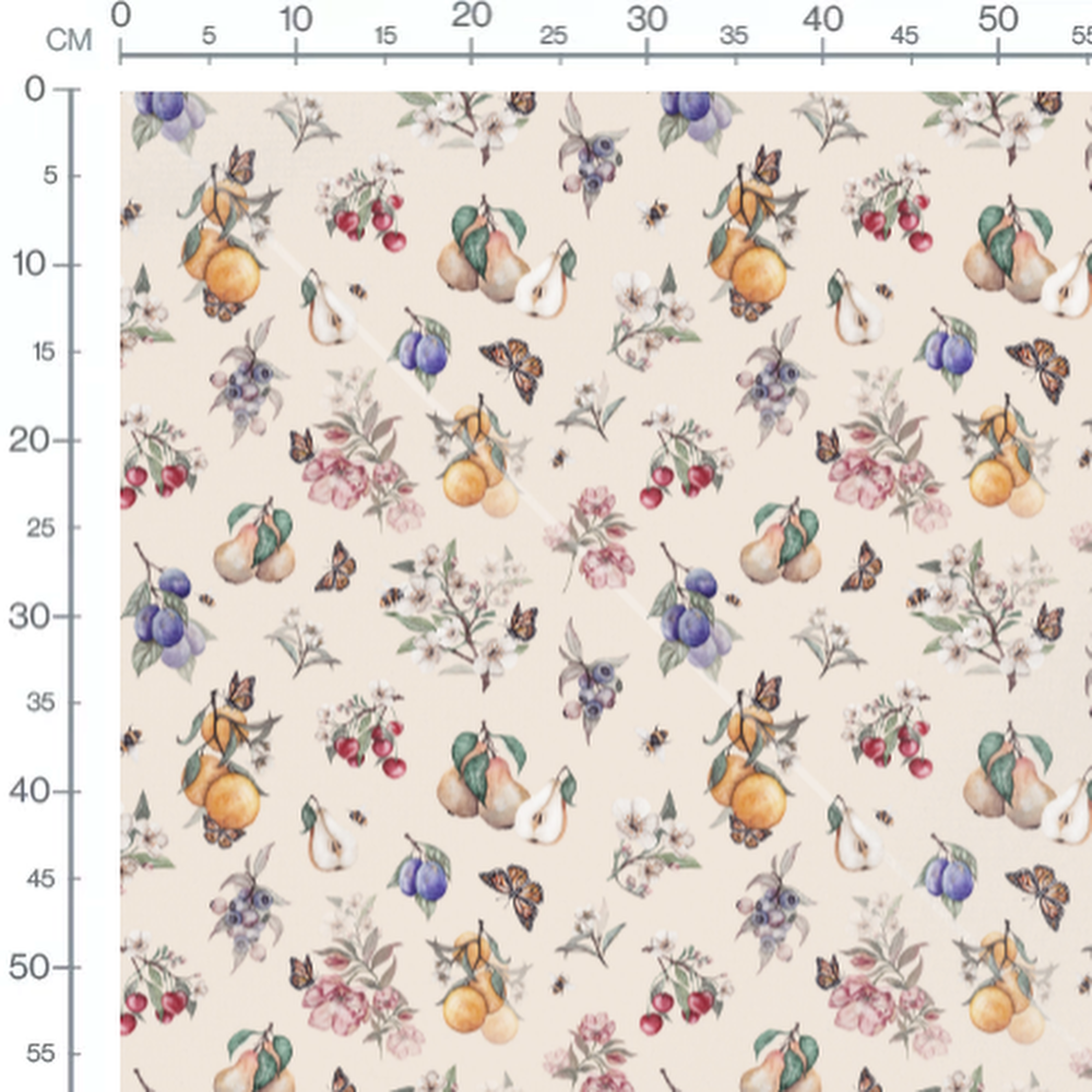 Tissu - Fruits et papillons beige