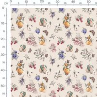 Tissu - Fruits et papillons beige