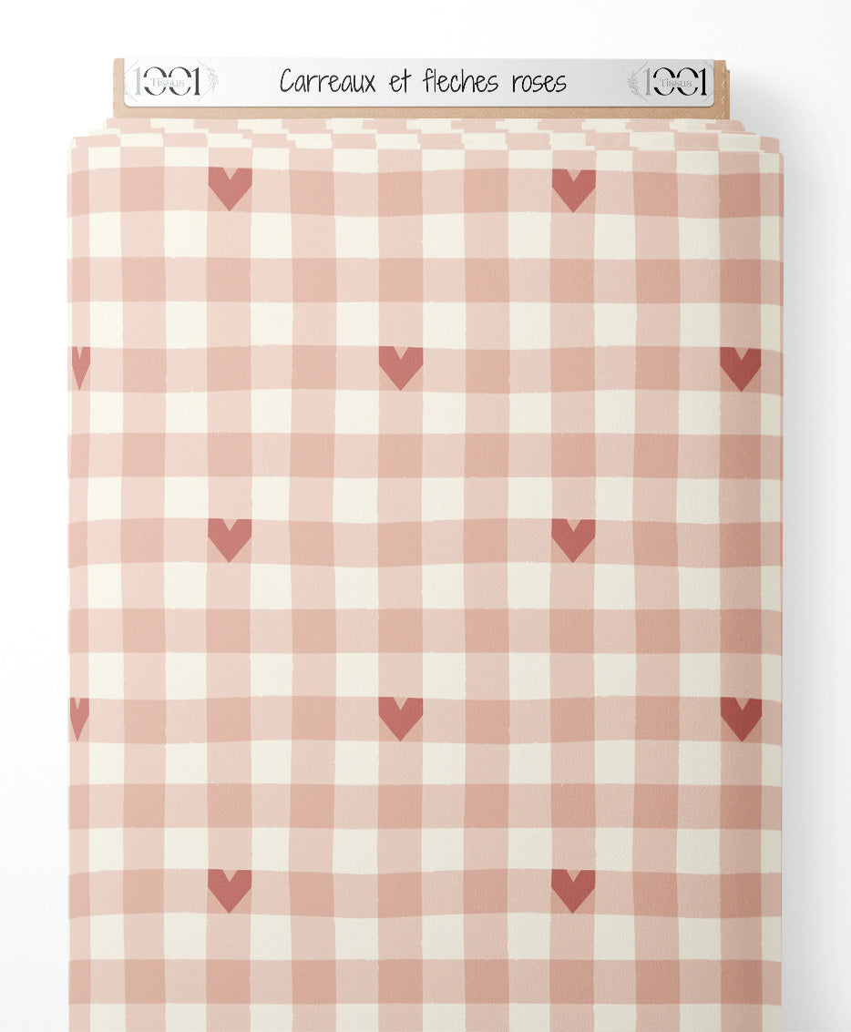 Tissu - Carreaux et flèches roses